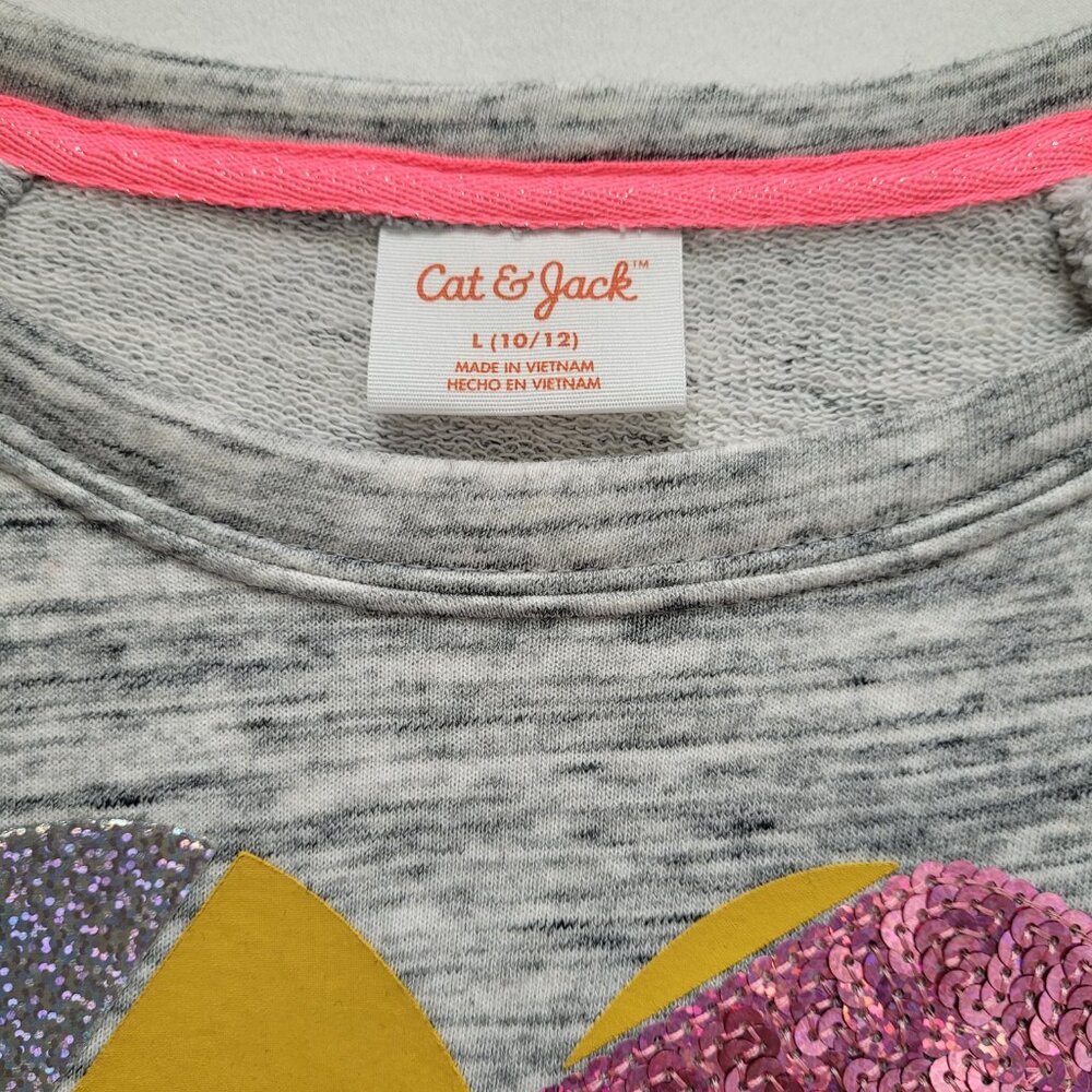 Cat & Jack Girls Heart Dress Heather Gray Long Sleeve Sequin Glitter L 10/12 - Picture 3 of 10